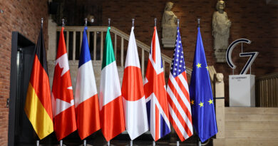 FILE PHOTO-Flags are pictured during the first working session of G-7 foreign ministers in Muenster, Germany, November 3, 2022. REUTERS/Wolfgang Rattay/Pool