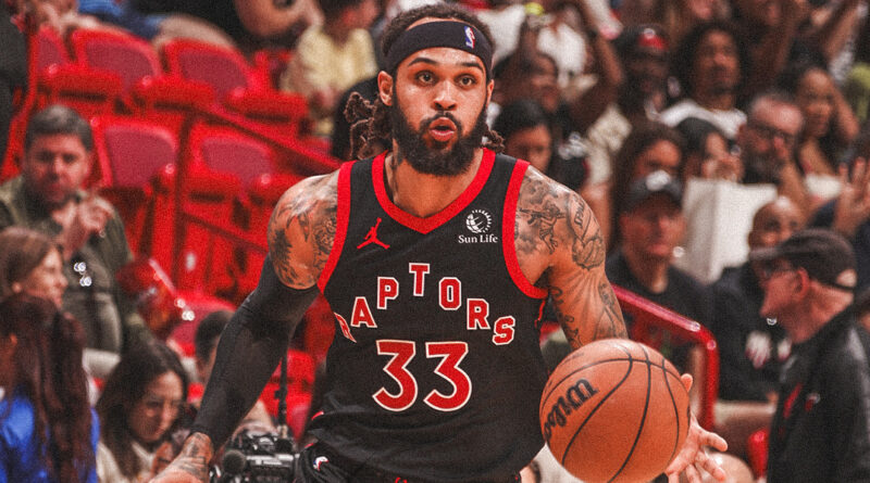 Gary Trent Jr. of the Toronto Raptors in NBA action against the Miami Heat on April 14, 2024 (image source: X / @Raptors)