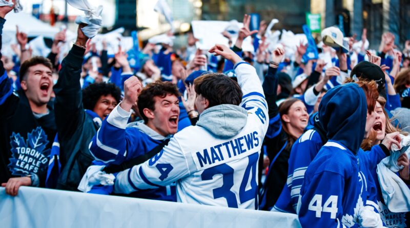 Toronto Maple Leafs fans cheer on their team outside of Scotiabank Arena on April 22, 2024 (image source: X / @MapleLeafs)
