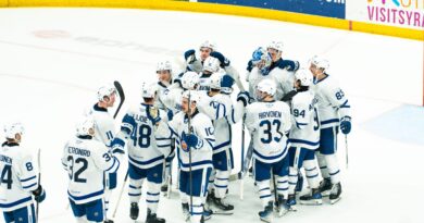 Toronto Marlies celebrate after defeating the Syracuse Crunch in AHL action on April 12, 2024 (image source: X / @TorontoMarlies)