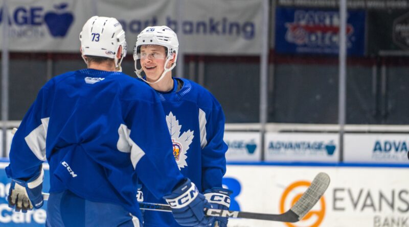 Toronto Marlies players practice before facing the Rochester Americans in AHL action on April 17, 2024 (image source: X / @TorontoMarlies)