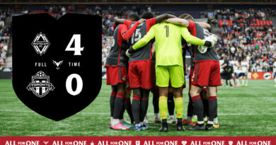 Toronto FC players in a huddle on April 6, 2024 during their match against the Vancouver Whitecaps (image source: X / @TorontoFC)