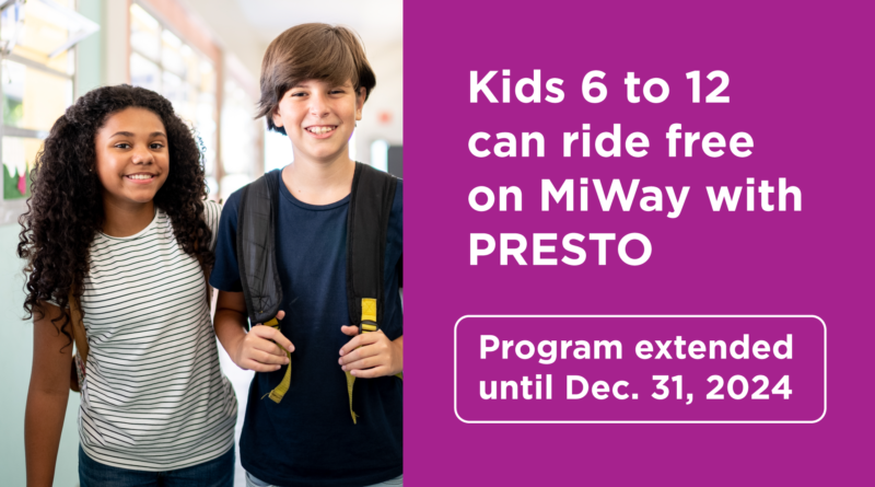 MiWay Extends Fare Discount Program for Children and Seniors Until End of 2024