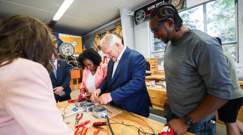 Premier of Ontario, Doug Ford, met with union members and tradespeople in Hamilton to announce a $3.6 million investment through Ontario’s Skills Development Fund (image source: X / @FordNation)